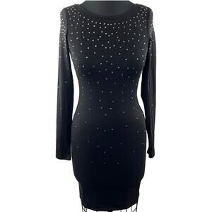 MODA INTERNATIONAL Victoria Secret's Sexy Black Bodycon Dress Rhinestone Sz XS